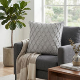 Fabric Crafted Cushion Cover – Ivory | 16"x16" | Poly Cotton Fabric | Elegant Embossed Wavy Pattern Design