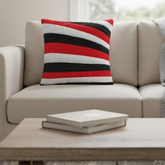 Fabric-Crafted Black Cushion Cover – 16"x16", Bold Multi-Stripe Textured Design in Premium Poly Cotton