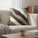 Fabric-Crafted Brown Cushion Cover – 12"x12" | Triple-Tone Pleated Waves | Premium Poly Cotton