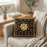 Hand Crafted Embroidered Cushion Cover – Black | 12"x12" | Poly Cotton | Floral Design