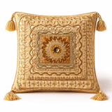 Hand Crafted Cushion Cover – Camel | 12"x12" | Poly Cotton | Embroidered Medallion Design