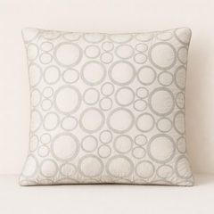 Machine-Crafted Cream Gold Cushion Cover – 16"x16" | Circular Embroidered Design | Premium Poly Channel Fabric