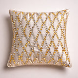 Hand Crafted Cushion Cover – Beige | 16"x16" | Poly Cotton | Premium Beaded Embroidery Design