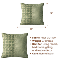 Fabric-Crafted Cushion Cover – Green | 12"x12" | Poly Cotton | Fresh & Elegant