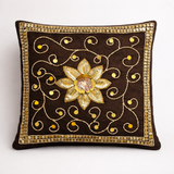 Hand Crafted Embroidered Cushion Cover – Black | 12"x12" | Poly Cotton | Floral Design