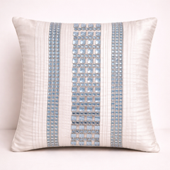Hand Crafted Cushion Cover – White | 16"x16" | Poly Cotton | Textured Panel Design