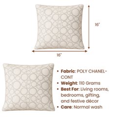 Machine-Crafted Cream Gold Cushion Cover – 16"x16" | Circular Embroidered Design | Premium Poly Channel Fabric