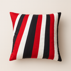 Fabric-Crafted Black Cushion Cover – 16"x16", Bold Multi-Stripe Textured Design in Premium Poly Cotton