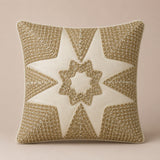 Machine Crafted Cream Cushion Cover – 12"x12" | Geometric Star Patchwork Embroidery | Premium Poly-Cotton Decorative Cushion Cover