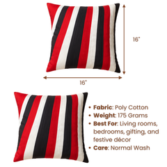 Fabric-Crafted Black Cushion Cover – 16"x16", Bold Multi-Stripe Textured Design in Premium Poly Cotton