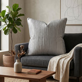 Fabric Crafted Cushion Cover – Grey | 16"x16" | Poly Cotton Foam Fabric | Premium Ribbed Texture Design
