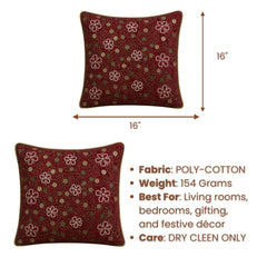 Red Embroidered Decorative Cushion Cover | 16"x16" Luxury Designer Cushion Cover