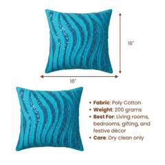 Handcrafted Turquoise Cushion Cover – 16"x16" | Premium Poly Cotton