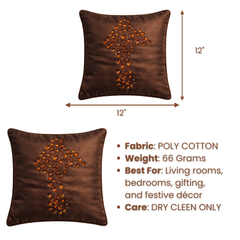 Hand Crafted Cushion Cover – Brown | 12"x12" | Poly Cotton | Embroidered Floral Design