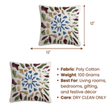 Handcrafted White Cushion Cover – 12"x12" | Artistic Multi-Color Embroidered Floral Design | Premium Poly Cotton