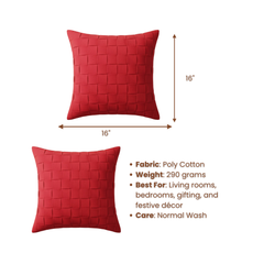 Fabric-Crafted Red Cushion Cover – 16"x16", Interlock Design in Premium Poly Cotton