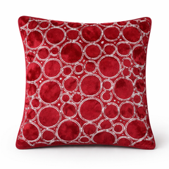 Machine-Crafted Bright Maroon Cushion Cover – 12"x12" | Circular Embroidered Design | Premium Poly Channel Fabric