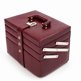 Luxury Cherry Red Crocodile Texture Leather Jewellery Box with Mirror, Multi-Layer Jewellery Storage Organizer for Rings, Earrings, Necklaces, Bracelets, Bangles & Watches (25.91 × 18.29 × 18.54 cm)