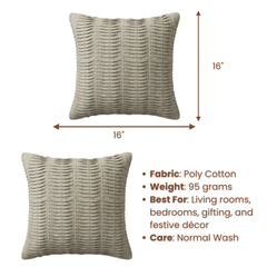 Fabric-Crafted Khaki Cushion Cover – 16"x16", Layered Pleated Texture in Premium Poly Cotton