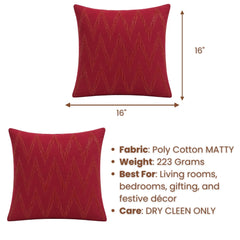Handcrafted Cushion Cover – Red | 16"x16" | Zigzag Embroidered Decorative Cushion Cover