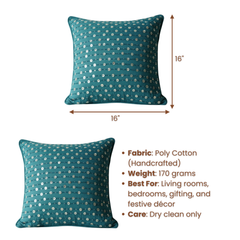 Set of 2 Pcs | Handcrafted Turquoise Cushion Cover – 16"x16", Premium Poly Cotton