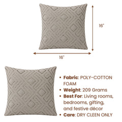 Handcrafted Cushion Cover- – Grey | 16"x16" | Geometric Textured Design