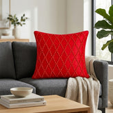 Hand Crafted Cushion Cover – Red | 16"x16" | Poly Cotton | Premium Beaded Embroidery Design