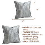Fabric Crafted Cushion Cover – Grey | 16"x16" | Poly Cotton Foam Fabric | Premium Ribbed Texture Design