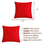 Hand Crafted Cushion Cover – Red | 16"x16" | Poly Cotton | Premium Beaded Embroidery Design