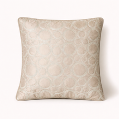 Machine-Crafted Beige Cushion Cover – 16"x16" | Circular Embroidered Design | Premium Poly Channel Fabric