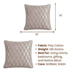 Fabric Crafted Cushion Cover – Dark Cream | 16"x16" | Poly Cotton Fabric | Elegant Embossed Wavy Pattern Design