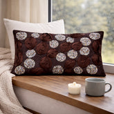 Hand Crafted Bolster Cover – Brown | 19"x12" | Poly Cotton Fabric | Embellished Floral Texture Design