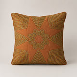 Machine Crafted Orange Cushion Cover – 12"x12" | Geometric Star Patchwork Embroidery | Premium Poly-Cotton Decorative Cushion Cover