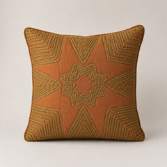 Machine Crafted Orange Cushion Cover – 12"x12" | Geometric Star Patchwork Embroidery | Premium Poly-Cotton Decorative Cushion Cover