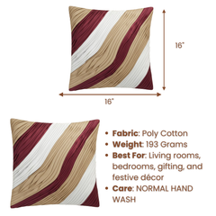 Fabric-Crafted Gold Cushion Cover – 16"x16" | Triple-Tone Pleated Waves | Premium Poly Cotton