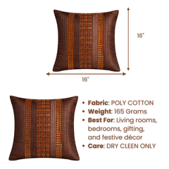 Hand Crafted Cushion Cover – Brown | 16"x16" | Poly Cotton | Textured Panel Design