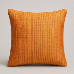 Fabric Crafted Cushion Cover – Dark Orange | 16"x16" | Poly Cotton Foam Fabric | Elegant Ribbed Texture Design