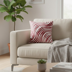 Fabric-Crafted Maroon Cushion Cover – 16"x16" | Modern Wave-Pattern Design | Poly Cotton Foam