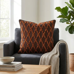 Hand Crafted Cushion Cover – Brown | 16"x16" | Poly Cotton | Premium Beaded Embroidery Design
