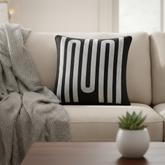 Handcrafted Black Cushion Cover – 12"x12" | Linear Embroidered Design | Premium Poly Cotton