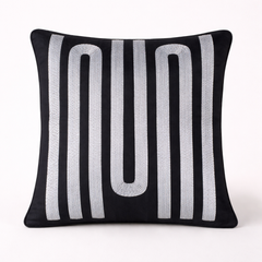 Handcrafted Black Cushion Cover – 12"x12" | Linear Embroidered Design | Premium Poly Cotton