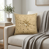Hand Crafted Embroidered Cushion Cover – Beige | 12"x12" | Poly Cotton | Floral Design