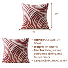 Fabric-Crafted Maroon Cushion Cover – 16"x16" | Modern Wave-Pattern Design | Poly Cotton Foam