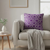 Machine-Crafted Purple Cushion Cover – 16"x16" | Circular Embroidered Design | Premium Poly Channel Fabric