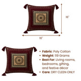 Handcrafted Cushion Cover – Maroon | 16"x16" | Traditional Embroidered Tassel Decorative Cushion Cover