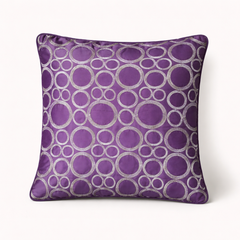 Machine-Crafted Purple Cushion Cover – 16"x16" | Circular Embroidered Design | Premium Poly Channel Fabric