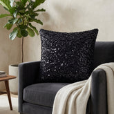 Handcrafted Cushion Cover – Black | 16"x16" | Sequin Decorative Cushion Cover