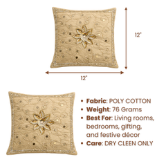 Hand Crafted Embroidered Cushion Cover – Beige | 12"x12" | Poly Cotton | Floral Design