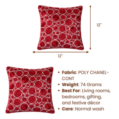 Machine-Crafted Bright Maroon Cushion Cover – 12"x12" | Circular Embroidered Design | Premium Poly Channel Fabric