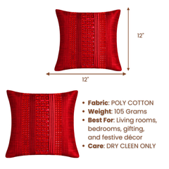 Hand Crafted Cushion Cover – Maroon | 12"x12" | Poly Cotton | Textured Panel Design